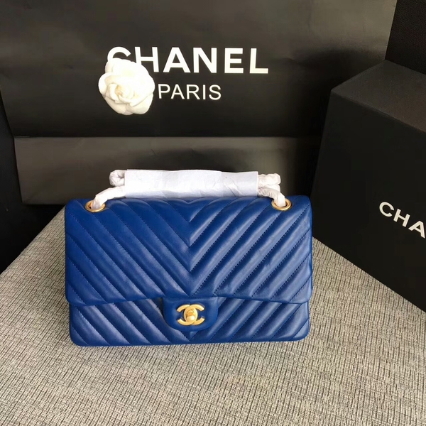 Chanel Flap Shoulder Bags Blue Original Sheepskin CF1112 Gold