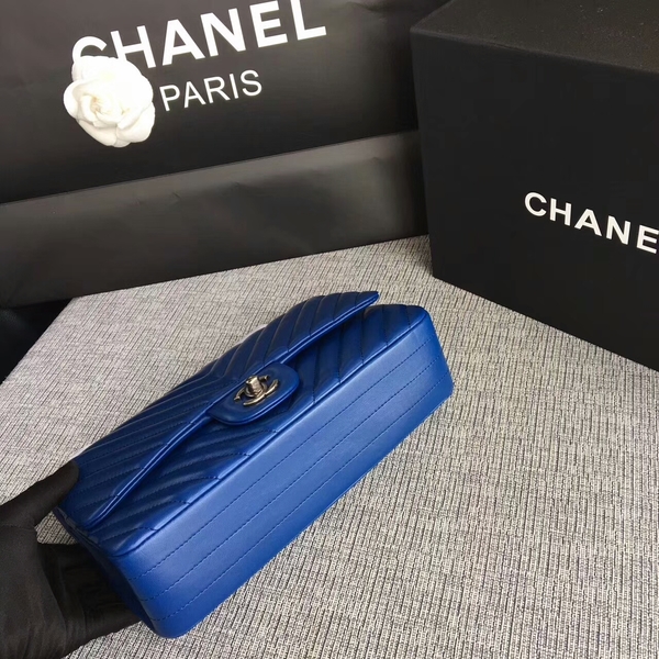 Chanel Flap Shoulder Bags Blue Original Sheepskin CF1112 Silver