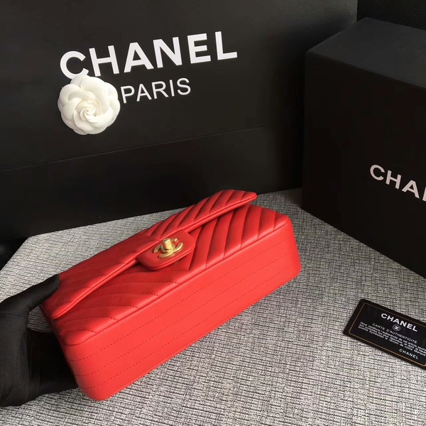 Chanel Flap Shoulder Bags Red Original Sheepskin CF1112 Gold