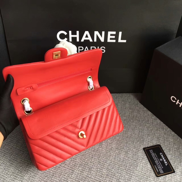 Chanel Flap Shoulder Bags Red Original Sheepskin CF1112 Gold