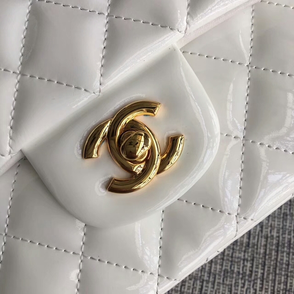 Chanel Flap Shoulder Bags White Original Patent Leather CF1112 Gold