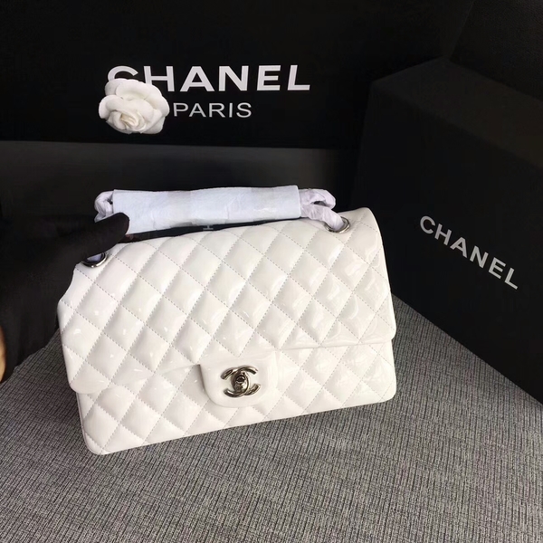 Chanel Flap Shoulder Bags White Original Patent Leather CF1112 Silver