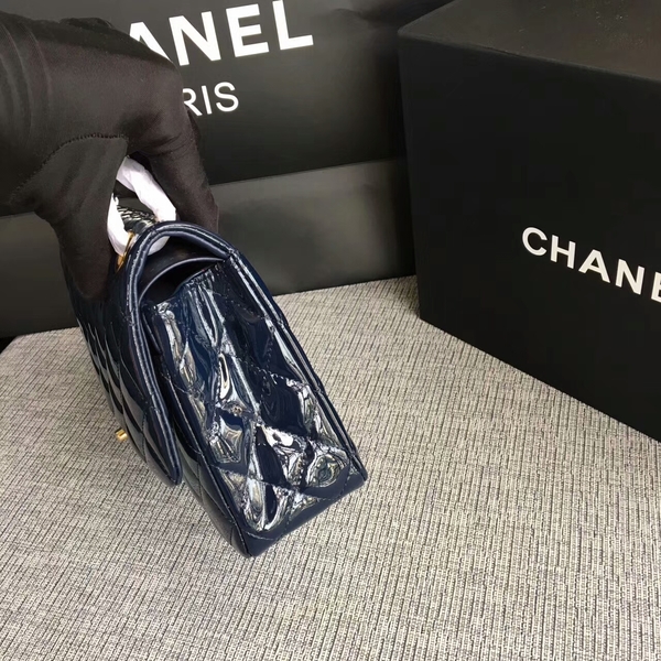 Chanel Flap Shoulder Bags Dark Blue Original Patent Leather CF1112 Gold