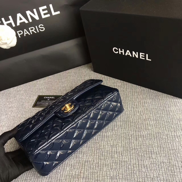 Chanel Flap Shoulder Bags Dark Blue Original Patent Leather CF1112 Gold