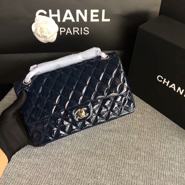 Chanel Flap Shoulder Bags Dark Blue Original Patent Leather CF1112 Silver
