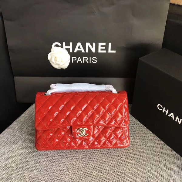 Chanel Flap Shoulder Bags Red Original Patent Leather CF1112 Silver
