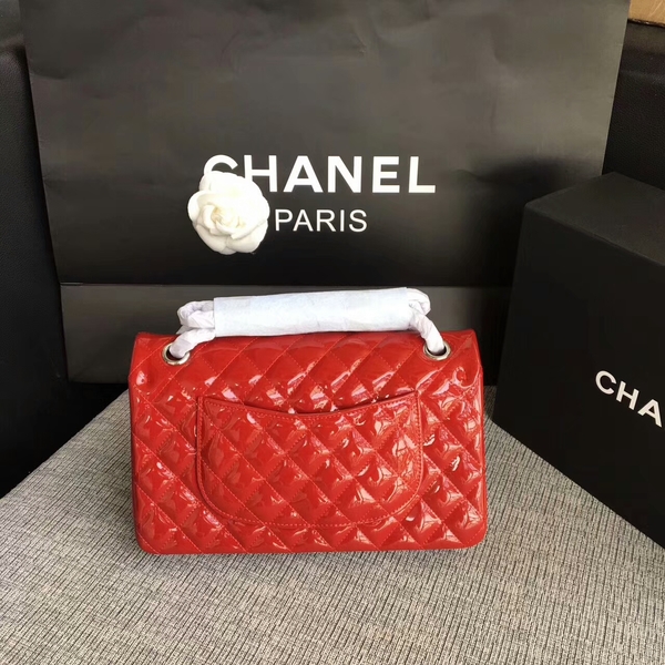 Chanel Flap Shoulder Bags Red Original Patent Leather CF1112 Silver