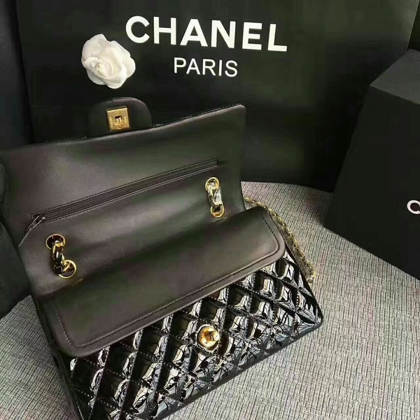Chanel Flap Shoulder Bags Black Original Patent Leather CF1112 Gold