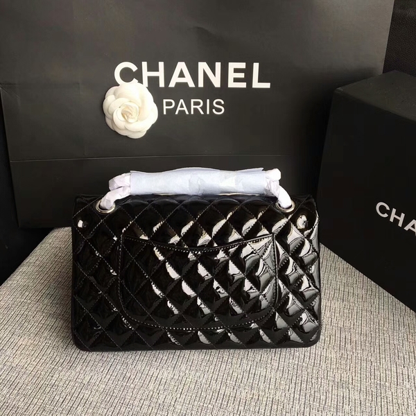 Chanel Flap Shoulder Bags Black Original Patent Leather CF1112 Silver