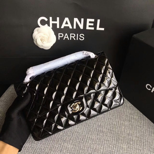 Chanel Flap Shoulder Bags Black Original Patent Leather CF1112 Silver