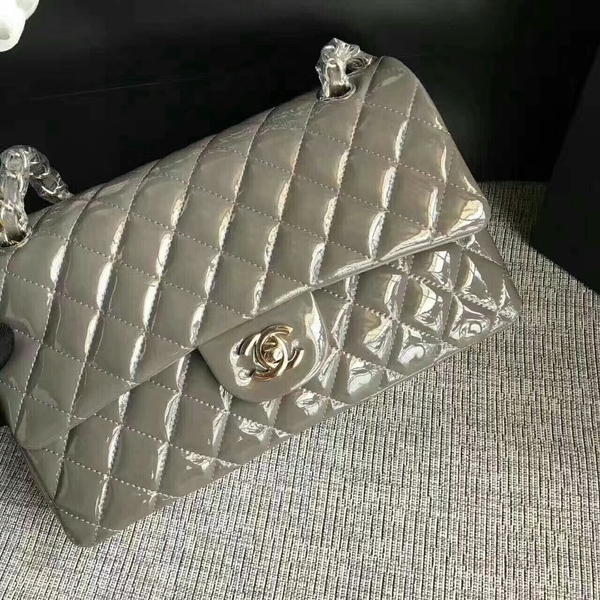 Chanel Flap Shoulder Bags Grey Original Patent Leather CF1112 Silver