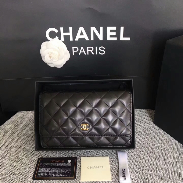 Chanel WOC Flap Bag Black Original Sheepskin Leather 33814 Glod