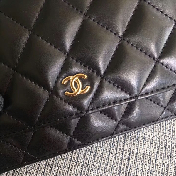 Chanel WOC Flap Bag Black Original Sheepskin Leather 33814 Glod