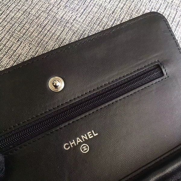 Chanel WOC Flap Bag Black Original Sheepskin Leather 33814 Silver
