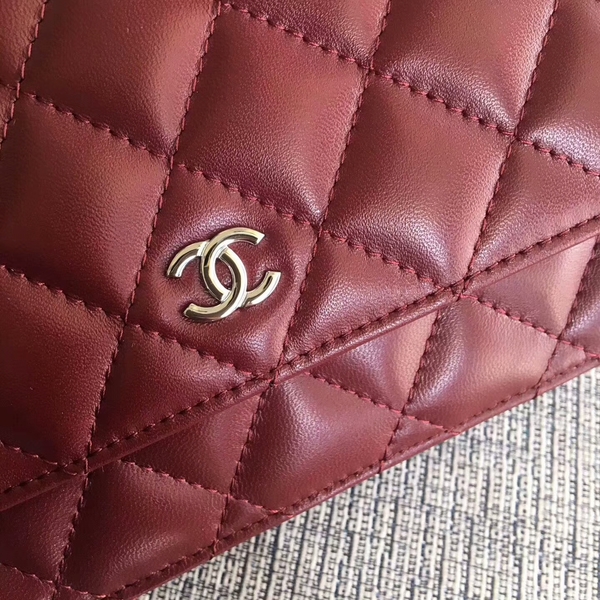 Chanel WOC Flap Bag Dark Red Original Sheepskin Leather 33814 Silver