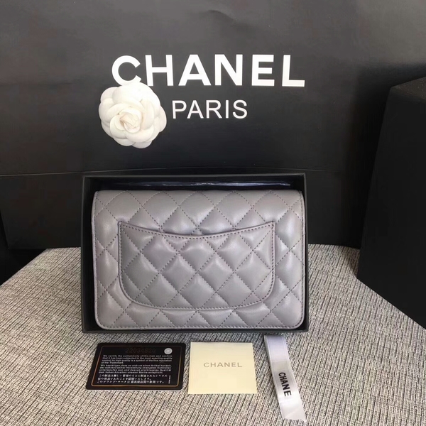 Chanel WOC Flap Bag Grey Original Sheepskin Leather 33814 Silver