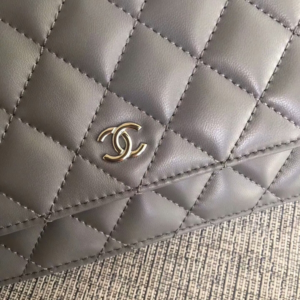 Chanel WOC Flap Bag Grey Original Sheepskin Leather 33814 Silver