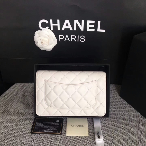 Chanel WOC Flap Bag White Original Sheepskin Leather 33814 Glod