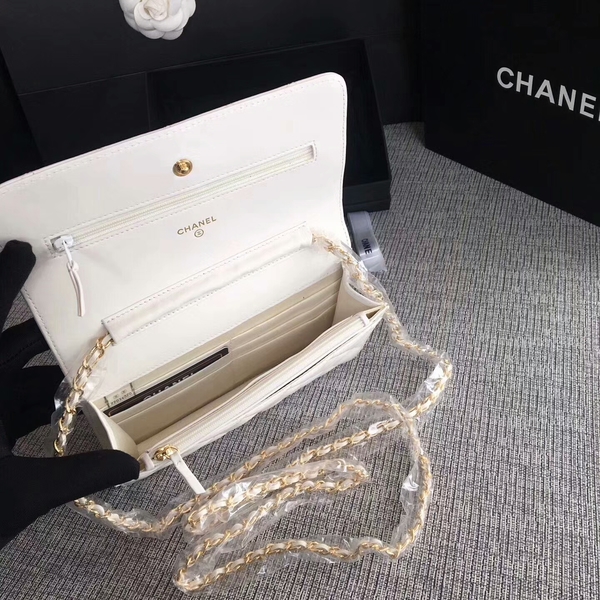 Chanel WOC Flap Bag White Original Sheepskin Leather 33814 Glod