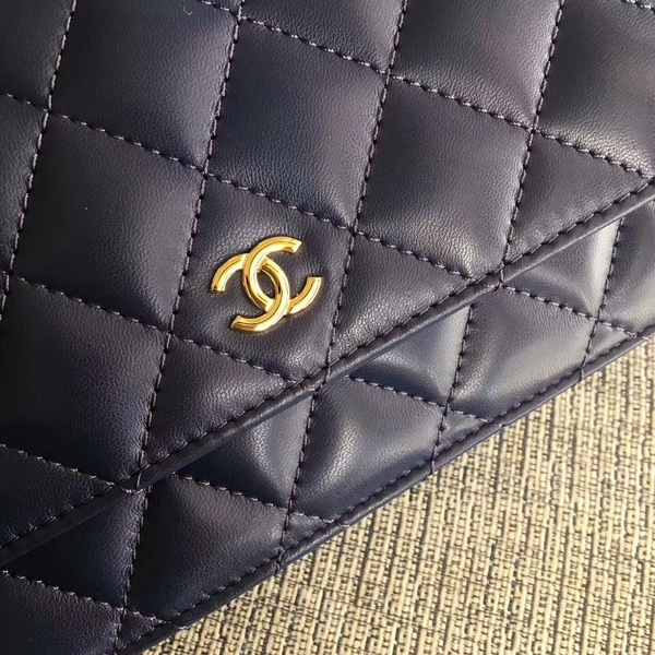 Chanel WOC Flap Bag Dark Blue Original Sheepskin Leather 33814 Glod