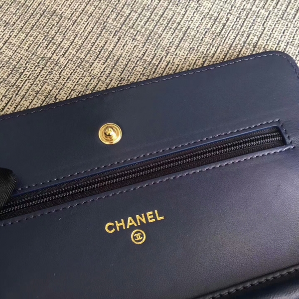 Chanel WOC Flap Bag Dark Blue Original Sheepskin Leather 33814 Glod