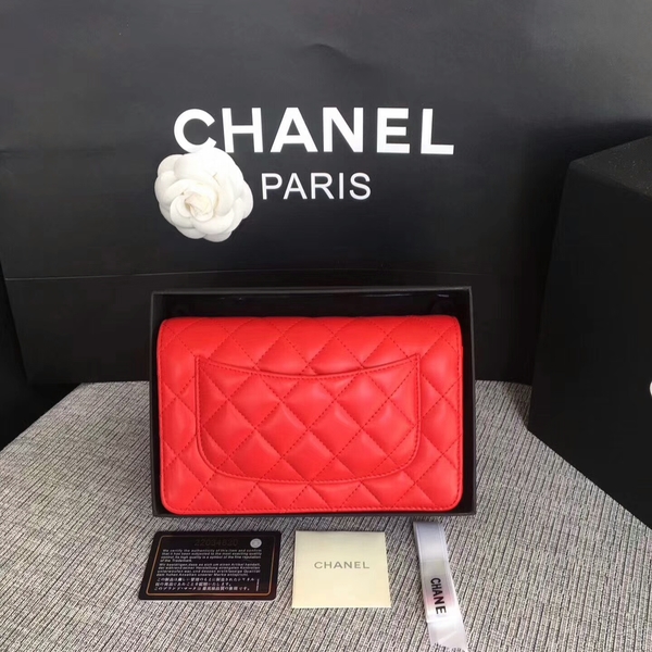 Chanel WOC Flap Bag Red Original Sheepskin Leather 33814 Glod