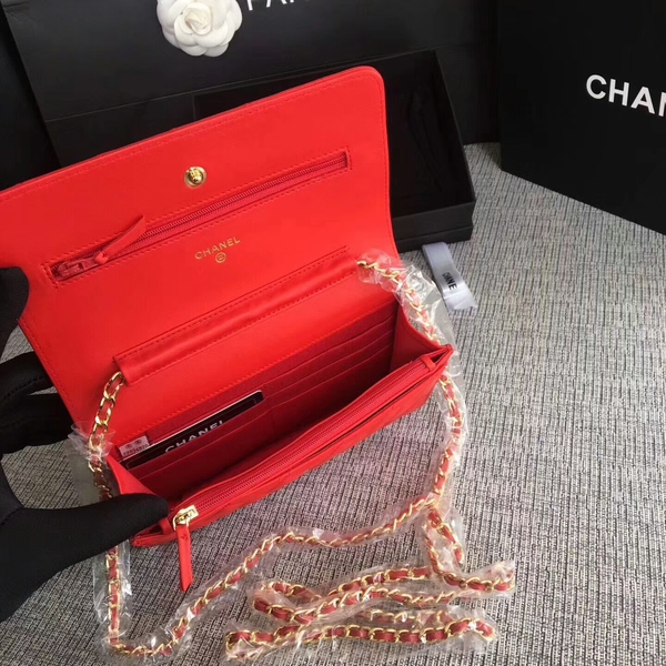 Chanel WOC Flap Bag Red Original Sheepskin Leather 33814 Glod