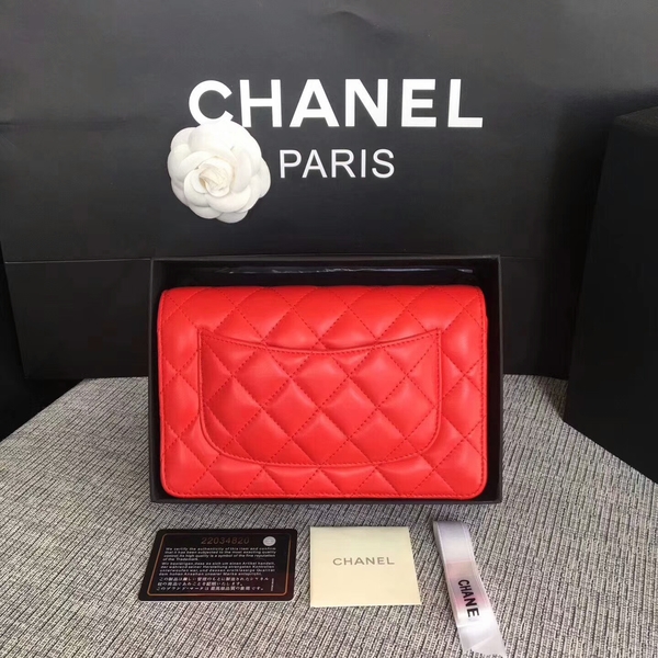 Chanel WOC Flap Bag Red Original Sheepskin Leather 33814 Silver
