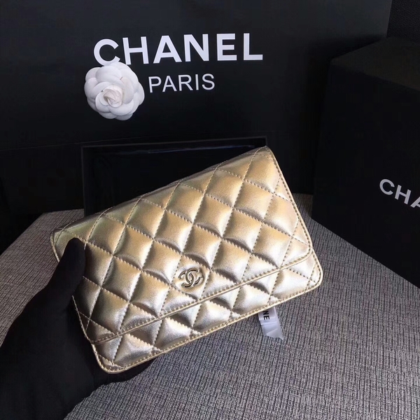 Chanel WOC Flap Bag Original Sheepskin Leather 33814A Silver