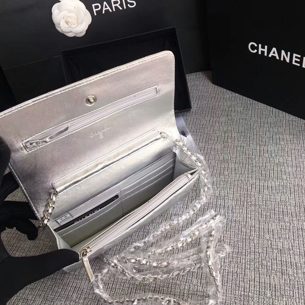 Chanel WOC Flap Bag Original Sheepskin Leather 33814B Silver