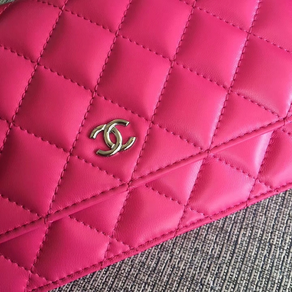 Chanel WOC Flap Bag Pink Original Sheepskin Leather 33814 Silver