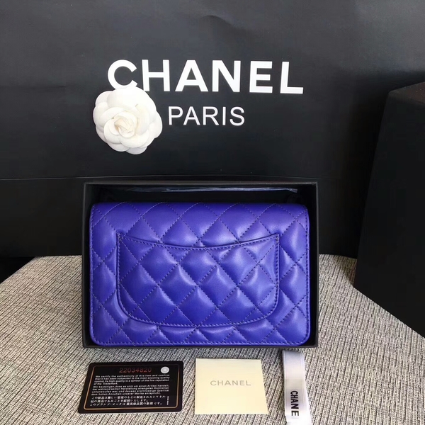 Chanel WOC Flap Bag Blue Original Sheepskin Leather 33814 Glod