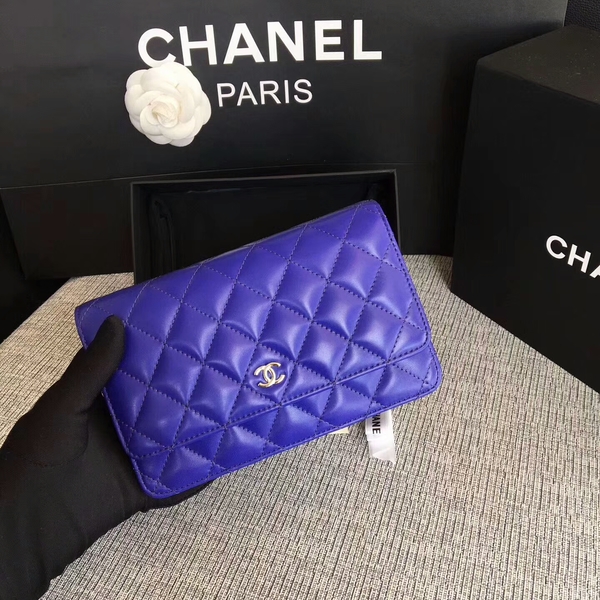 Chanel WOC Flap Bag Blue Original Sheepskin Leather 33814 Silver