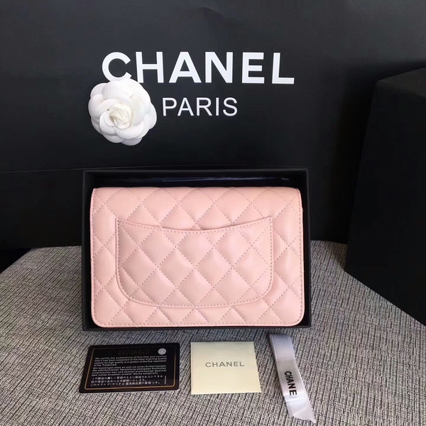 Chanel WOC Flap Bag Light Pink Original Sheepskin Leather 33814 Glod