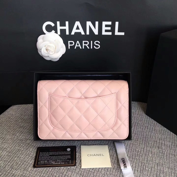 Chanel WOC Flap Bag Light Pink Original Sheepskin Leather 33814 Silver