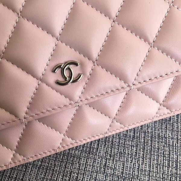 Chanel WOC Flap Bag Light Pink Original Sheepskin Leather 33814 Silver