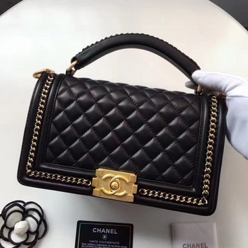 Boy Chanel Top Handle Flap Bag Original Sheepskin Leather A94804 Black