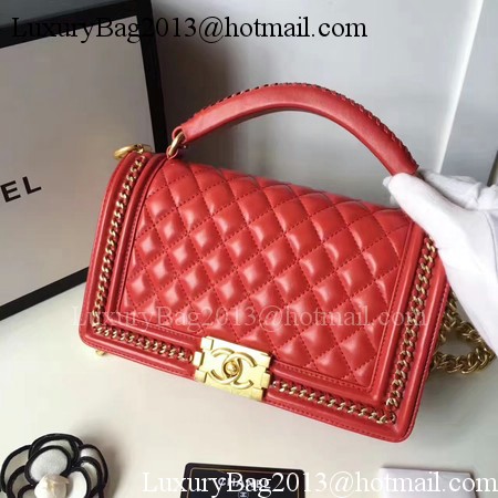 Boy Chanel Top Handle Flap Bag Original Sheepskin Leather A94804 Red
