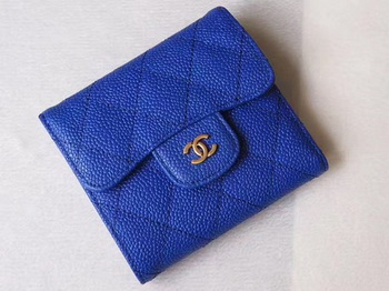 Chanel Tri-Fold Wallet Cannage Pattern Leather A48981 Blue