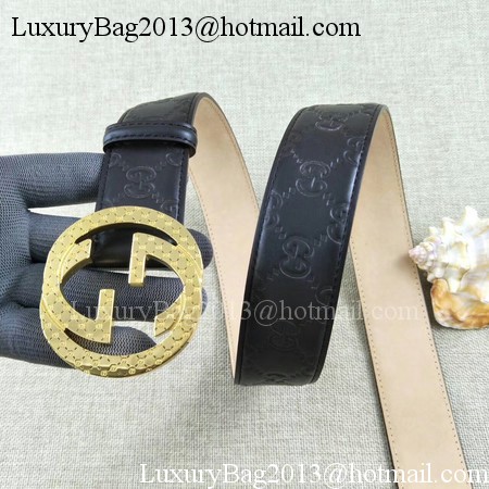 Gucci 38mm Leather Black Belt GG57099 Gold