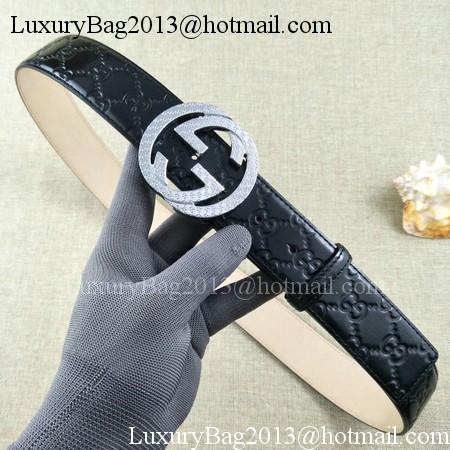 Gucci 38mm Leather Black Belt GG57099 Silver