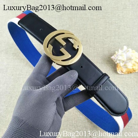 Gucci 40mm Leather Black Belt GG57560 Gold
