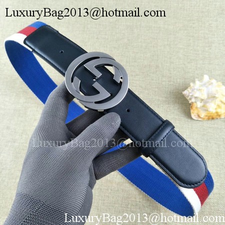 Gucci 40mm Leather Black Belt GG57560 Silver