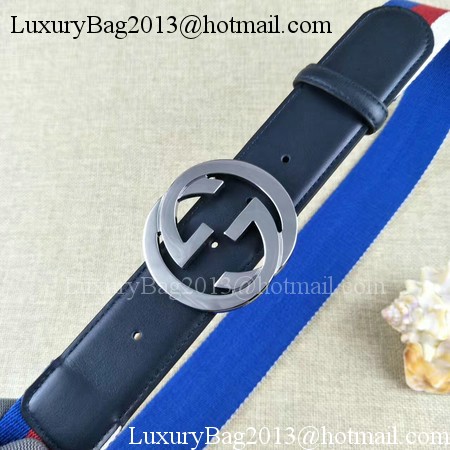 Gucci 40mm Leather Black Belt GG57560 Silver