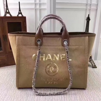 Chanel Canvas Tote Shopping Bag A68046 Apricot