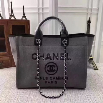 Chanel Canvas Tote Shopping Bag A68046 Grey