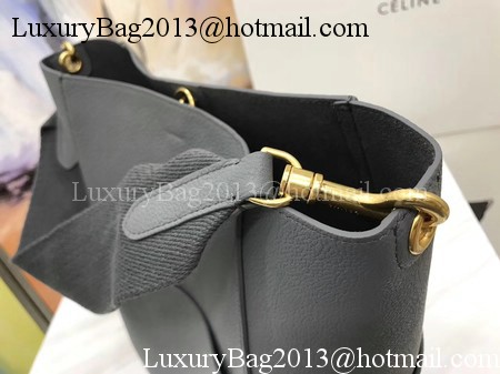 CELINE Sangle Seau Bag in Litchi Leather C3371 Grey