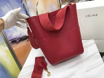 CELINE Sangle Seau Bag in Litchi Leather C3371 Red