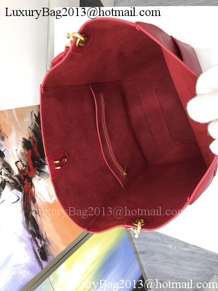 CELINE Sangle Seau Bag in Litchi Leather C3371 Red