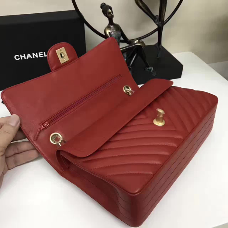 Chanel Flap Shoulder Bags Red Sheepskin Leather A1112 Glod